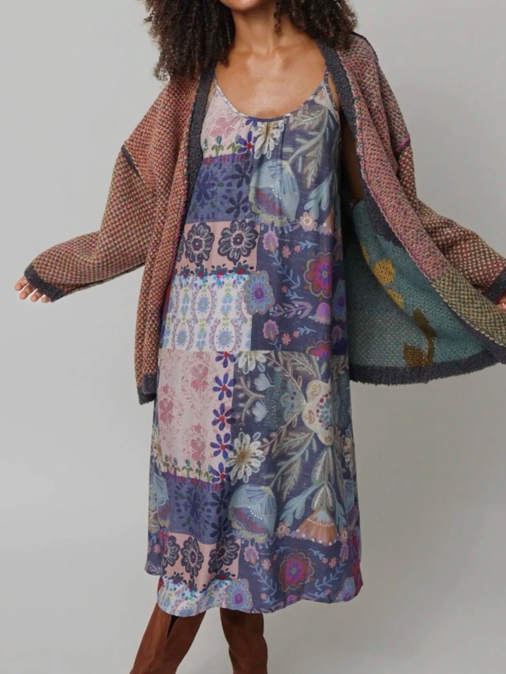 NATURAL LIFE Patchwork Floral Slip Dress in Purple, Blue & Pink